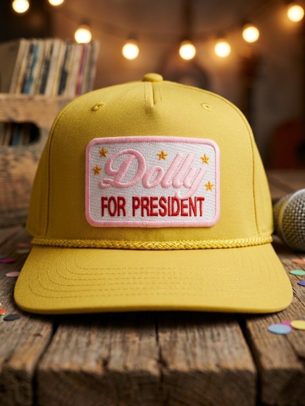 Dolly For President Embroidered Patch Yellow OTTO Rope Hat Snapback Country 70s